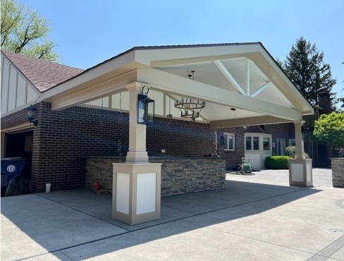 Exterior dark tile porch and deck work